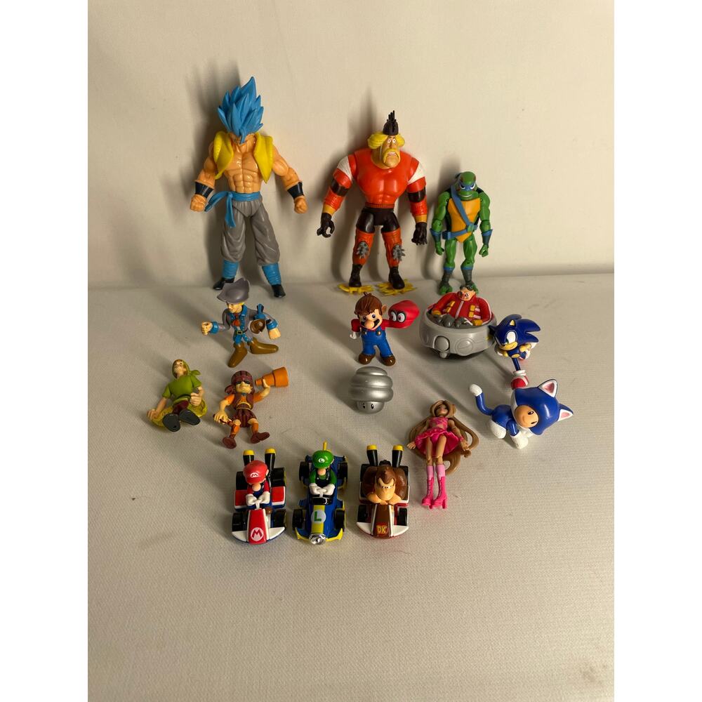 Action Figure Lot- Mixed 15 Pieces, Dragon Ball Z, Sonic, Mario Kart, Scooby +